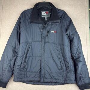 RLX Polo Sport Men's Large Black Nylon Puffer Jacket‎ Zip Pockets Insulated Y2K